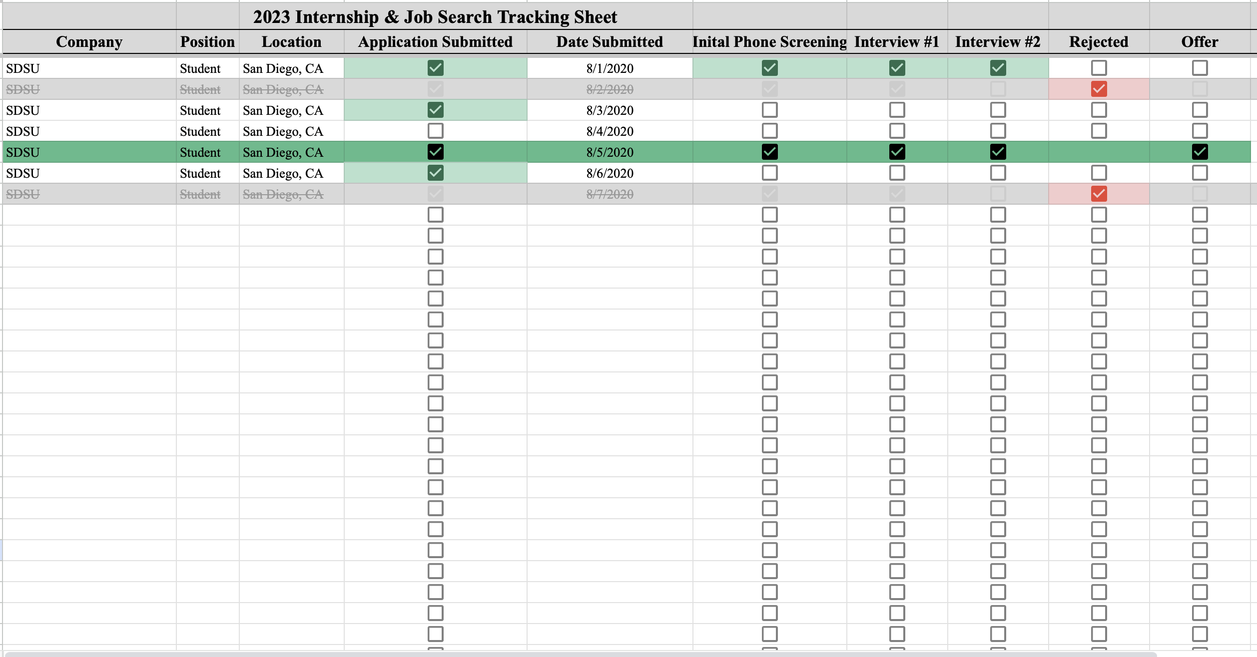 job tracking template